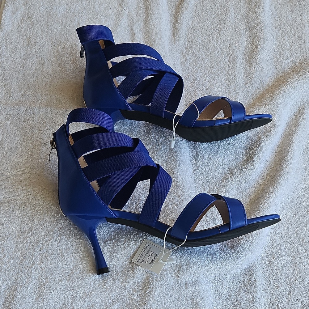 J. Adams Blue PU Strappy Stiletto Heel Open Toe Zip Closure Women's Size 10 - Picture 3 of 9
